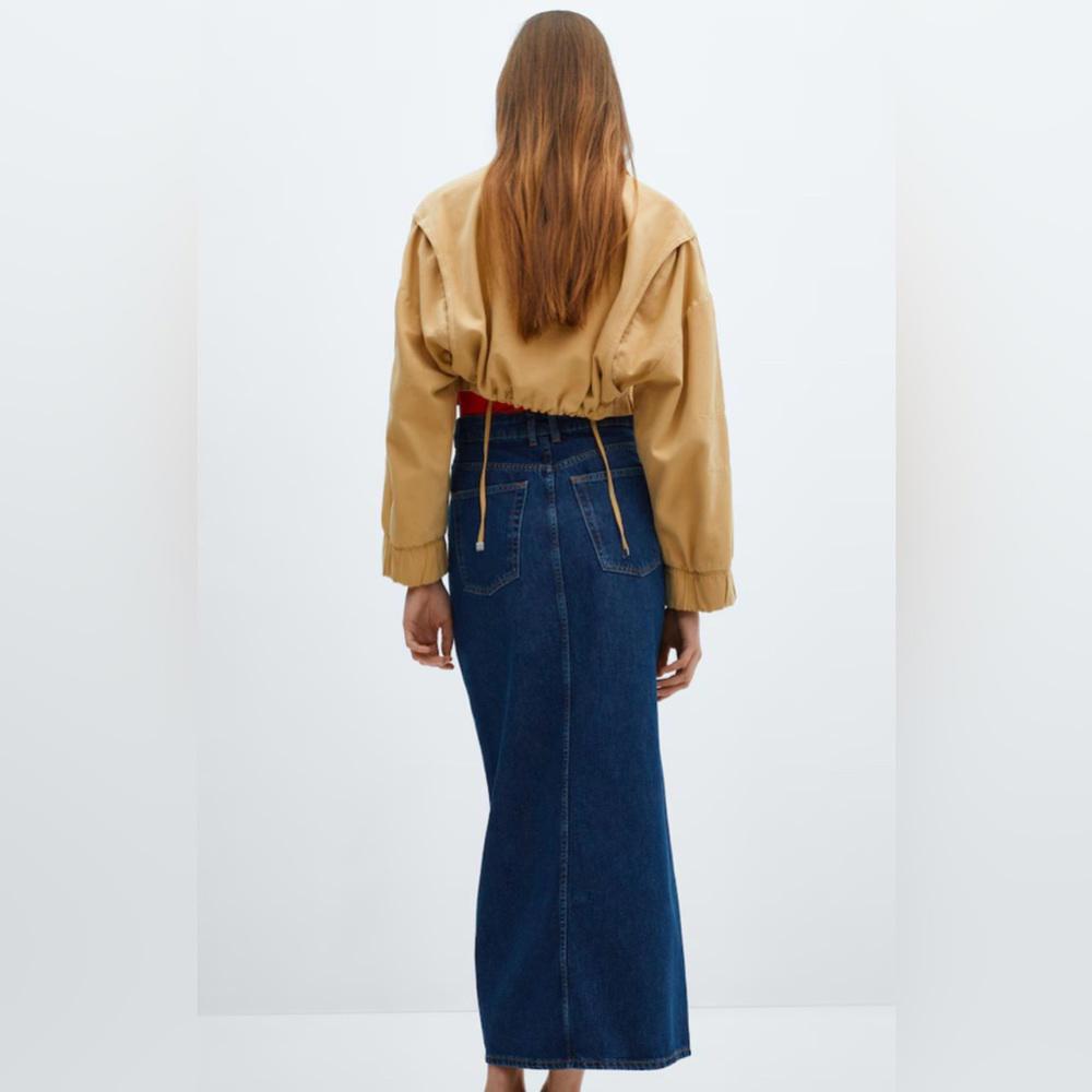 NWT MANGO | SZ S | MAXI Boho Y2K High Waist Long Denim Blue Medium Wash Skirt - Picture 2 of 8